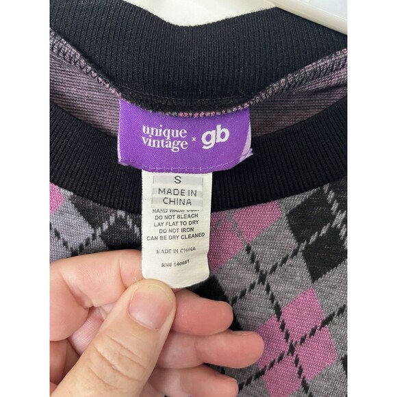 Unique Vintage Adorable Purple & Pink Argyle Sweater Dress women size Small - Picture 6 of 6